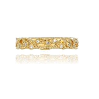 18ct Yellow Gold 0.08ct Diamond Filigree Leaf Eternity Style Ring