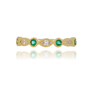 18ct Yellow Gold 0.18ct Emerald And Diamond Fancy Half Eternity Ring