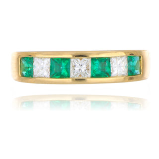 18ct yellow gold 0.53ct emerald and diamond half eternity ring