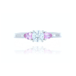 18ct White Gold 0.41ct Diamond And Pink Sapphire 3 Stone Ring