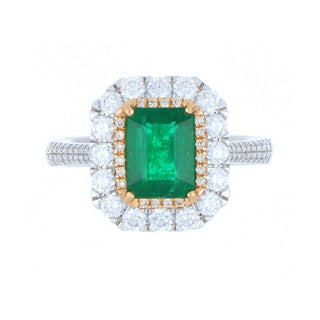 18ct White Gold 1.63ct Emerald And Diamond Double Cluster Ring