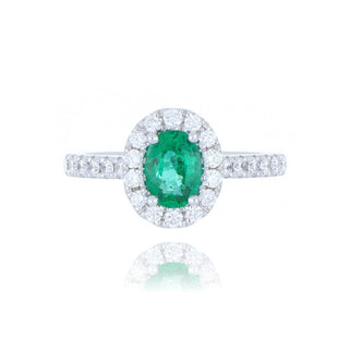 18ct White Gold 0.75ct Emerald And Diamond Cluster Ring