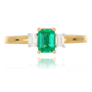 18ct yellow gold 0.44ct emerald and diamond 3 stone ring