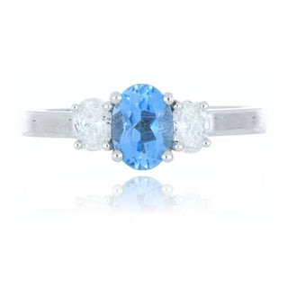 18ct White Gold 0.67ct Aquamarine and Diamond 3 Stone Ring