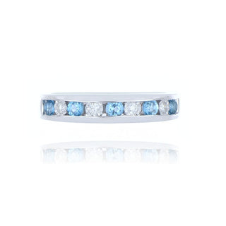 9ct White Gold Blue Topaz And Diamond Half Eternity