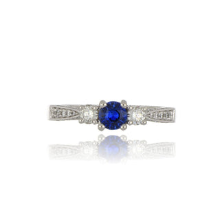 Platinum 0.40ct Sapphire And Diamond 3 Stone Ring With Stone Set Shoulders Surrounding Shank