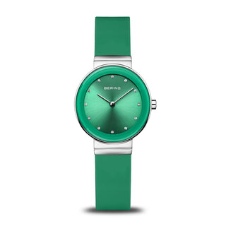 Bering 29mm Green Quartz Watch with a Green Rubber Strap