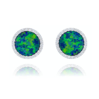 18ct White Gold 3.15ct Black Opal Doublet and Diamond Stud Earrings