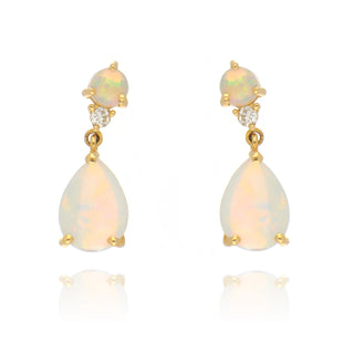 18ct Yellow Gold 1.10ct Opal and Diamond Drop Earrings