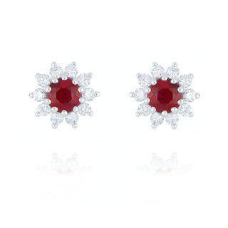 18ct white gold 0.88ct ruby and diamond halo stud earrings