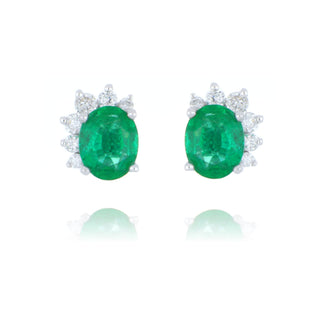 18ct white gold 0.55ct emerald and diamond half halo stud earrings