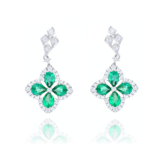 18ct White Gold 0.48ct Emerald and Diamond Peacock Drop Earrings