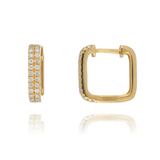 18ct Yellow Gold 0.33ct Diamond Double Row Square Huggy Hoop Earrings