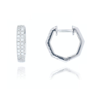 18ct White Gold 0.30ct Diamond Octagonal Huggy Hoop Earrings