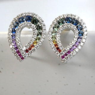 18ct White Gold 0.67ct Rainbow Sapphire And Diamond Openwork Pear Drop Earrings