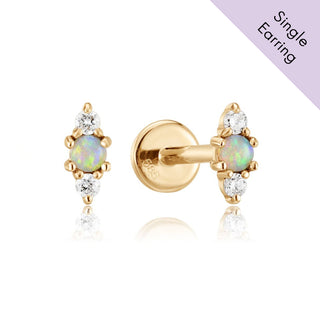 A&S Ear Styling Collection 14ct Yellow Gold Opal And Diamond 3 Stone Single Stud Earring