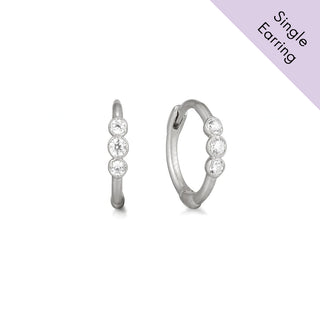 A&S Ear Styling Collection 14ct White Gold Diamond 3 Stone Single Hoop Earring