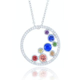 18ct White Gold 0.90ct Rainbow Sapphire and Diamond Circle Scatter Necklace