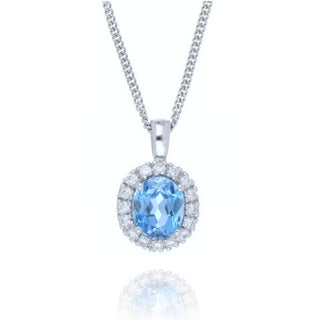 18ct White Gold 0.90ct Aquamarine And Diamond Cluster Necklace