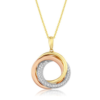 9ct Yellow, White and Rose Gold 0.15ct Diamond Interlocked Circles Necklace