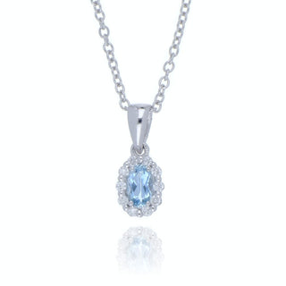 18ct White Gold 0.22ct Aquamarine And Diamond Cluster Necklace