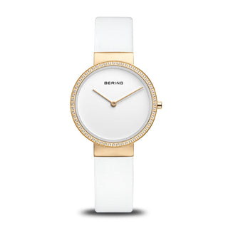 Bering 31mm White Quartz Watch with a White Leather Strap