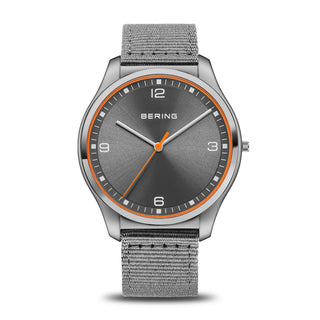 Bering 42mm Grey Quartz Watch with a Grey Fabric Strap