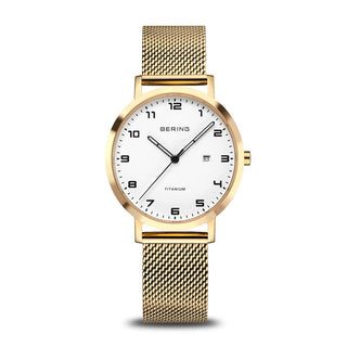 Bering 34mm Yellow Gold Plated Titanium Quartz Watch