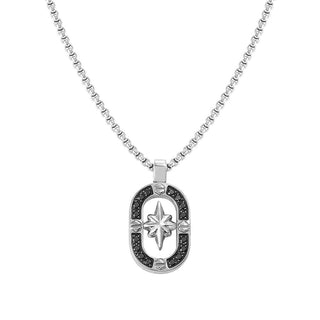 Nomination Stainless Steel and Black CZ Manvision Wind Rose Necklace