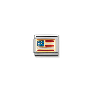 Nomination Stainless Steel and Yellow Gold Composable Classic USA Flag Link