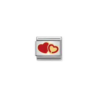 Nomination Stainless Steel and Yellow Gold Composable Classic Red Enamel Double Hearts Link