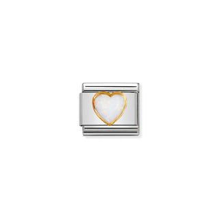 Nomination Stainless Steel and Yellow Gold Composable Classic White Opal Heart Link