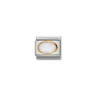 Nomination Stainless Steel and Yellow Gold Composable Classic Oval White Opal Link