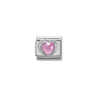 Nomination Stainless Steel and Cubic Zirconia Pink Faceted Heart Link