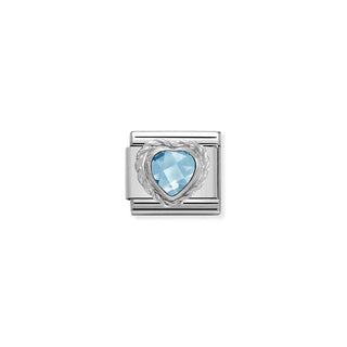 Nomination Stainless Steel and Cubic Zirconia Composable Classic Light Blue Faceted Heart Link