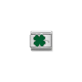 Nomination Stainless Steel and Enamel Composable Classic Green Four Leaf Clover Link