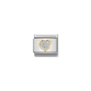 Nomination Stainless Steel and Yellow Gold Composable Classic Glitter Heart Link