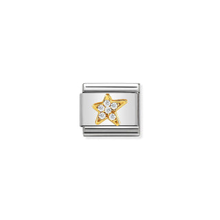 Nomination Stainless Steel, Yellow Gold and Cubic Zirconia Composable Classic Asymmetric Star Link