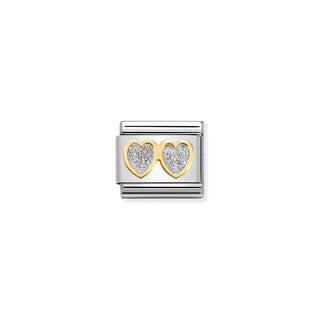 Nomination Stainless Steel and Yellow Gold Composable Classic Double Glitter Heart Link