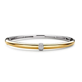 Ti Sento Silver & Yellow Gold Plated Cz Hinged Bangle