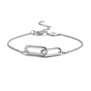 Ti Sento Silver Cz Double Oblong Link Bracelet