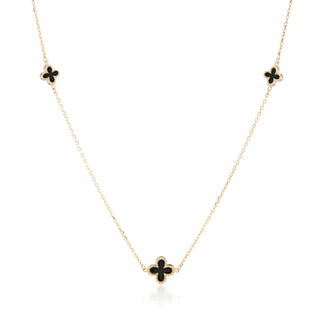 9ct Yellow Gold Onyx Clover Necklace