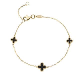 9ct Yellow Gold Onyx Clover Bracelet