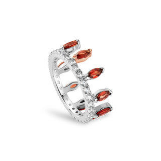 Clogau Silver Celebration Crown Garnet Ring - Size O