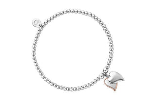 Clogau Silver Cwtch Double Heart Affinity Bead Elasticated Bracelet