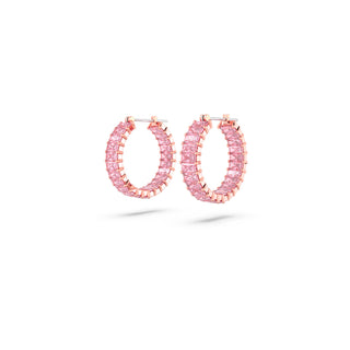 Swarovski Rose Gold-Tone Plated Matrix Baguette Cut Pink Hoop Earrings