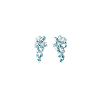 Swarovski Rhodium Plated Gema Mixed Cut Blue Flower Drop Earrings