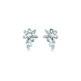 Swarovski Rhodium Plated Gema Mixed Cut Blue Flower Drop Earrings