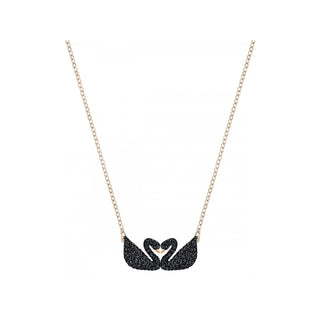 Swarovski Rose Gold-Tone Plated Iconic Double Swan Necklace - Black