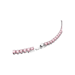 Swarovski Rhodium Plated Round Cut Pink Matrix Tennis Necklace